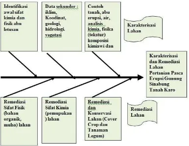 Gambar 3. Diagram Sirip Ikan Faktor-Faktor dalam Karakterisasi dan Remediasi Lahan Pertanian  Pasca Erupsi Gunung Sinabung Tanah Karo akan diteliti pada Penelitian Tahun  ke I, dan  Tahun ke II