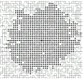 Figure 1.1: IDLA of 1000 particles from marked vertex on the percolation cluster with p = 0.7.