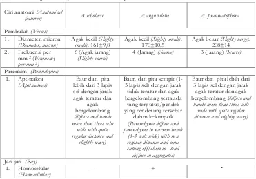 Tabel 1. Perbandingan ciri anatomikayuTable 1. Comparison of wood anatomical features