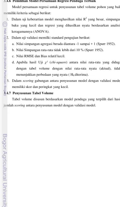 Tabel volume disusun berdasarkan model penduga yang terpilih dari hasil 