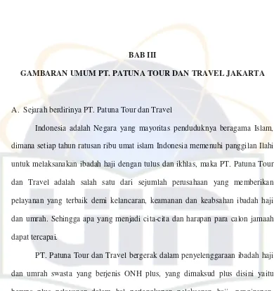 GAMBARAN UMUM PT. PATUNA TOUR DAN TRAVEL JAKARTA 