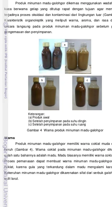 Gambar 4  Warna produk minuman madu-galohgor 