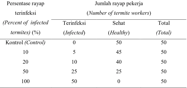 Table 1. Ratio of infected  termite workers to  total termite group 