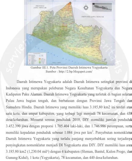 Gambar III.1. Peta Provinsi Daerah Istimewa Yogyakarta Sumber : http://2.bp.blogspot.com/ 