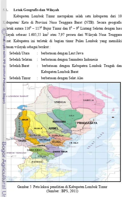 Gambar 5  Peta lokasi penelitian di Kabupaten Lombok Timur 