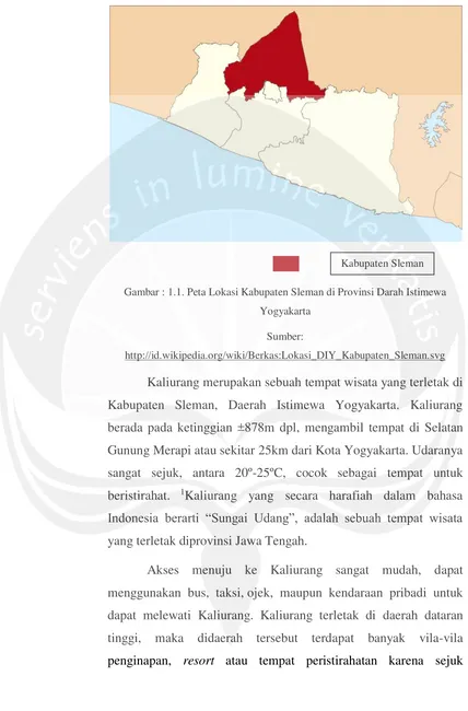 Gambar : 1.1. Peta Lokasi Kabupaten Sleman di Provinsi Darah Istimewa 