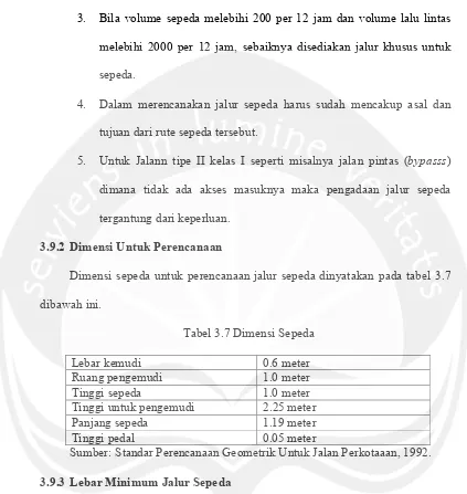 Tabel 3.7 Dimensi Sepeda 