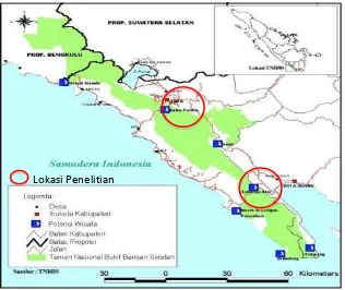 Gambar (Figure) 1.   Peta kawasan Taman Nasional Bukit Barisan Selatan (Map of Bukit Barisan Selatan National Park) (Sumber: TNBBS)  