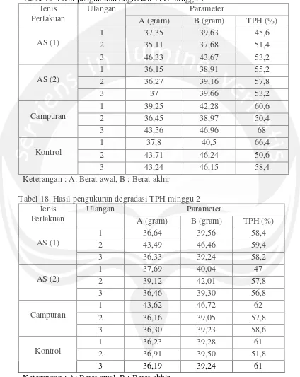 Tabel 18. Hasil pengukuran degradasi TPH minggu 2 