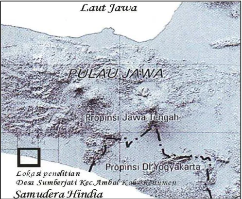 Gambar (Figure) 1. Lokasi penelitian Desa Sumberjati Kecamatan Ambal, Kebumen (Research location in coastal sand dune on Sumberjati village, Ambal District, Kebumen)  