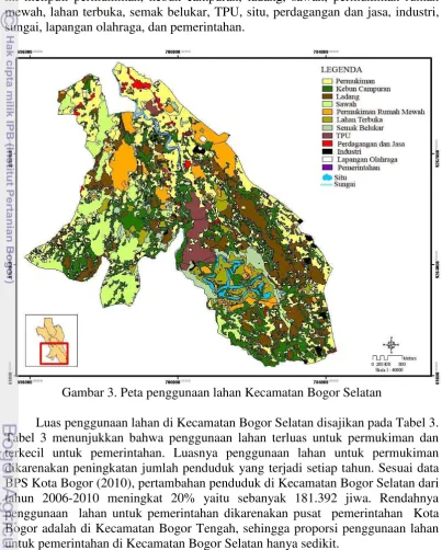 Gambar 3. Peta penggunaan lahan Kecamatan Bogor Selatan 
