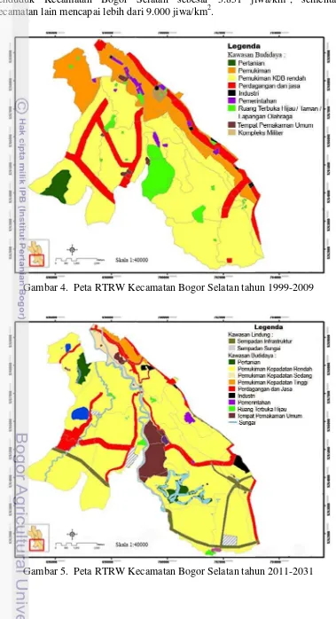 Gambar 4.  Peta RTRW Kecamatan Bogor Selatan tahun 1999-2009 
