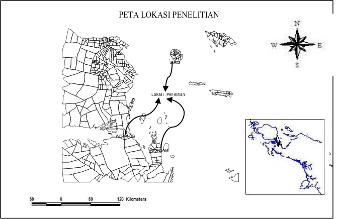 Gambar (Figure) 1. Peta lokasi penelitian di hutan Aisandami, Werabur, dan Saribi, Papua (Map of re-search locations in Aisandami, Werabur, and Saribi forests, Papua) 