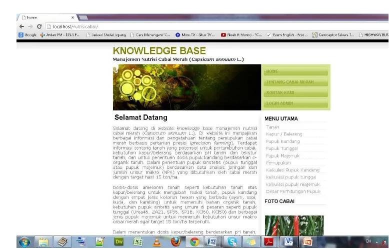 Gambar 26. Tampilan muka contoh aplikasi knowledge base nutrisi cabai merah 