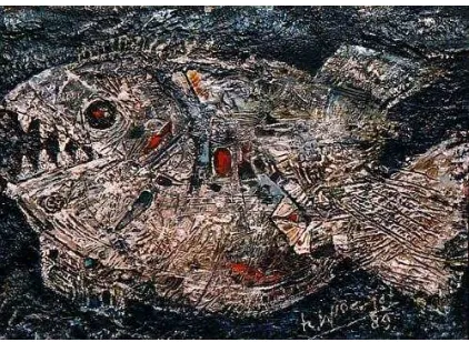 Gambar II: Widayat Ikan Coelacanth cat minyak di atas kanvas, 50 x 60 cm 1989  