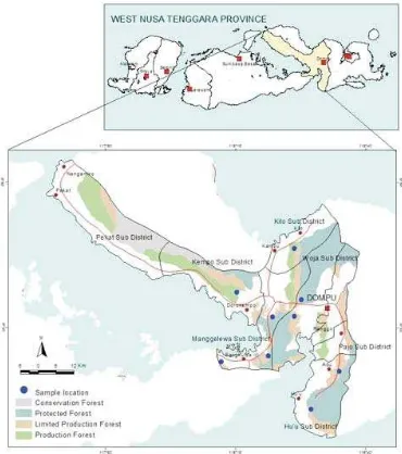 Figure 1. Study area of Dompu District and sample measurement locations