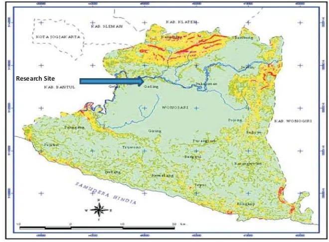 Figure 1. Study site (Ex-situ conservation plot ofat Watusipat,Gunung Kidul, YogyakartaSantalum album