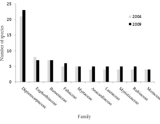 Figure 2. Ten dominant families based on species richness in the six plots over two observa-tion periods.