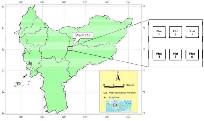 Figure 1Figure 1. Map of the study site and location of the six experimental plots