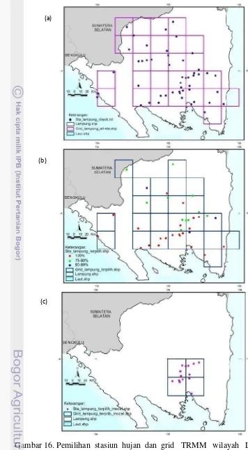 Gambar 16. Pemilihan stasiun hujan dan grid TRMM   wilayah   Lampung