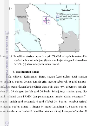 Gambar 19. Pemilihan stasiun hujan dan grid TRMM wilayah Sumatera Utara