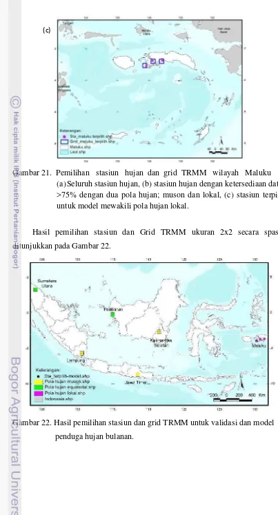 Gambar 21. Pemilihan stasiun hujan dan grid TRMM wilayah Maluku