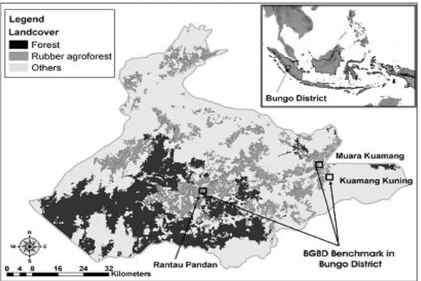 Figure 1. Map of the study area in Bungo District, Jambi Province, Indonesia.
