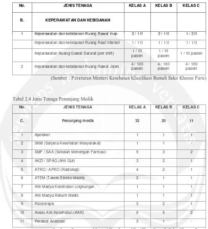 Tabel 2.4 Jenis Tenaga Penunjang Medik 