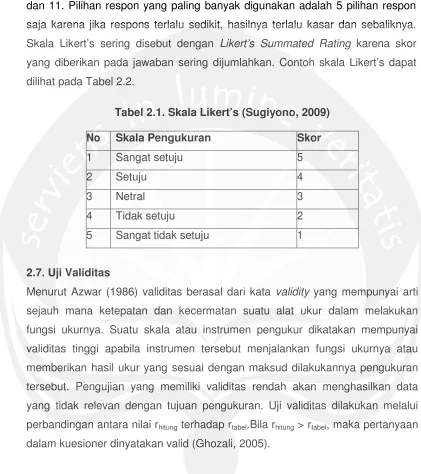 Tabel 2.1. Skala Likert’s (Sugiyono, 2009)