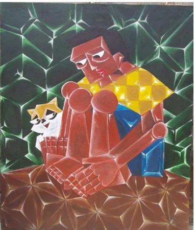 Gambar 11: Karya berjudul “Laki-laki dan kucing” Ukuran 100 x 120 cm 