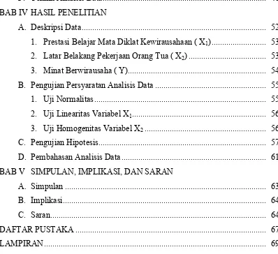 Tabel II.1 Jenis Prestasi dan Indikator ................................................................