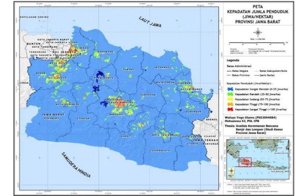 Gambar 12  Peta kepadatan jumlah penduduk (density) Provinsi Jawa Barat 