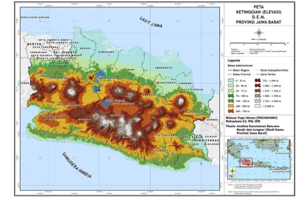 Gambar 17  Peta ketinggian (elevasi) Provinsi Jawa Barat 