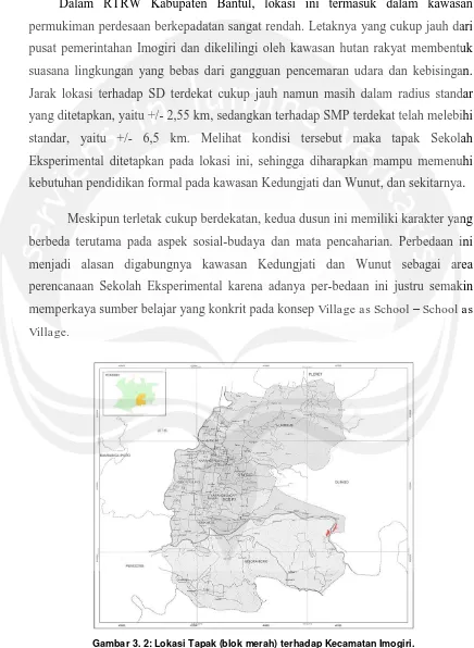 Gambar 3. 2: Lokasi Tapak (blok merah) terhadap Kecamatan Imogiri. 