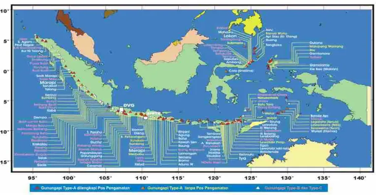 Figure 1: A map of the distribution of volcanoes in Indonesia (Source: PVMBG, 2010) 