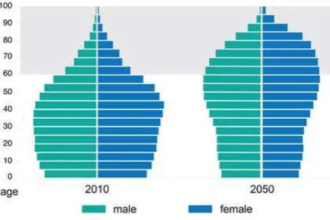 Figure 1. Population distribution by age group and sex, 2010 and 2050 