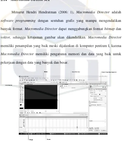 Gambar 2.19 Area Kerja Macromedia Director MX(Printscreen Macromedia Director MX)