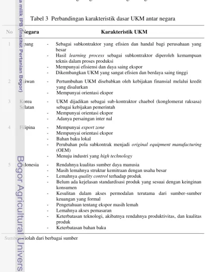 Tabel 3  Perbandingan karakteristik dasar UKM antar negara 