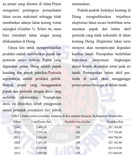 Tabel 1.Data runtun produksi kentang di Kecamatan Kejajar, Kabupaten Wonosobo 