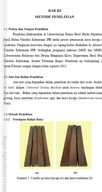 Gambar 1  Contoh uji kayu kecapi (a) dan kayu rambutan (b) 