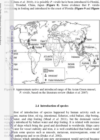 Figure 8  Approximate native and introduced range of the Asian Green mussel, 