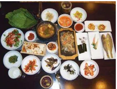 Gambar 2. Berbagai Jenis Banchan dalam Hidangan Makan (Hyoja ro dan Jongno gu, 2012 : 29) 