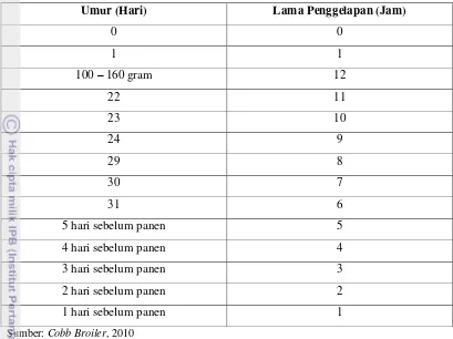 Tabel 9. Pencahayaan Standard 3 Berdasarkan Umur 