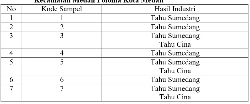 Tabel 3.1 Jenis Tahu hasil Industri Rumah Tangga di Kelurahan Sari Rejo                   Kecamatan Medan Polonia Kota Medan 