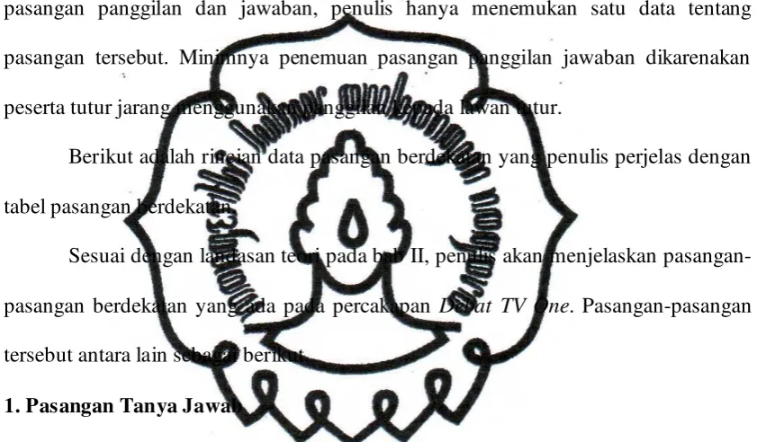 tabel pasangan berdekatan. 
