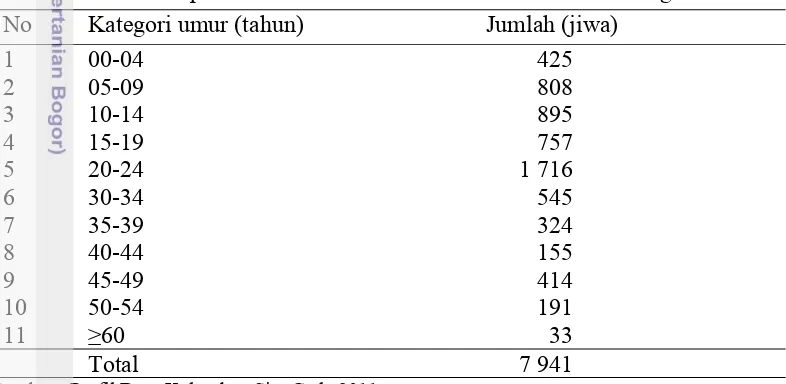 Tabel 5  Sebaran penduduk Kelurahan Situ Gede berdasarkan kategori umur 