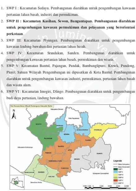 Gambar 3. 2 Peta Rencana Satuan Wilayah Pembangunan Kabupaten Bantul Sumber: (Bantul, 2009), diakses  pada tanggal 20 September 2014 