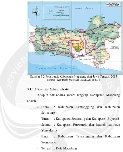 Gambar 3.2 Peta Letak Kabupaten Magelang dari Jawa Tengah, 2013 