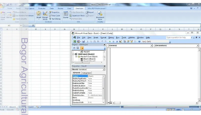 Gambar 4  Tampilan Microsoft Excel dengan developer Visual Basic 