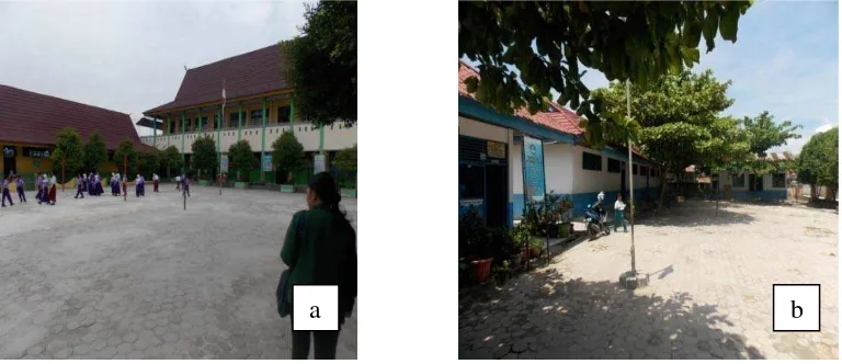 Gambar 1.Bangunan Sekolah Dasar, (a) SD Negeri 42 Kecamatan Marpoyan Damai,   (b). SD Negeri 168 Kecamatan Payung Sekaki